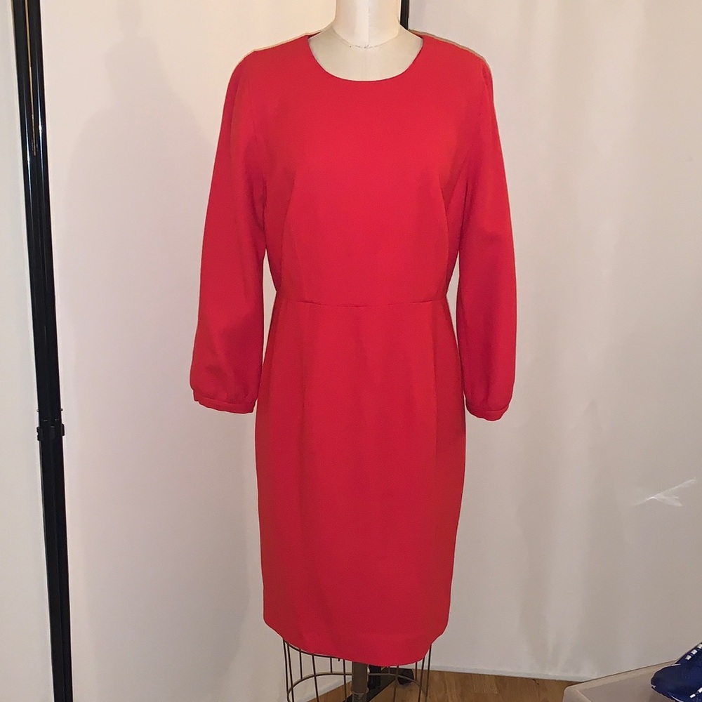 New J Crew Red Long-Sleeve wool Sheath Dress 12